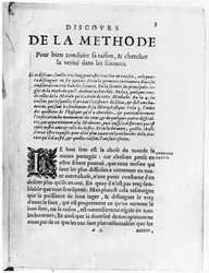 Primeira página de &39;Discours de la Methode&39; de René Descartes (1596-1650)